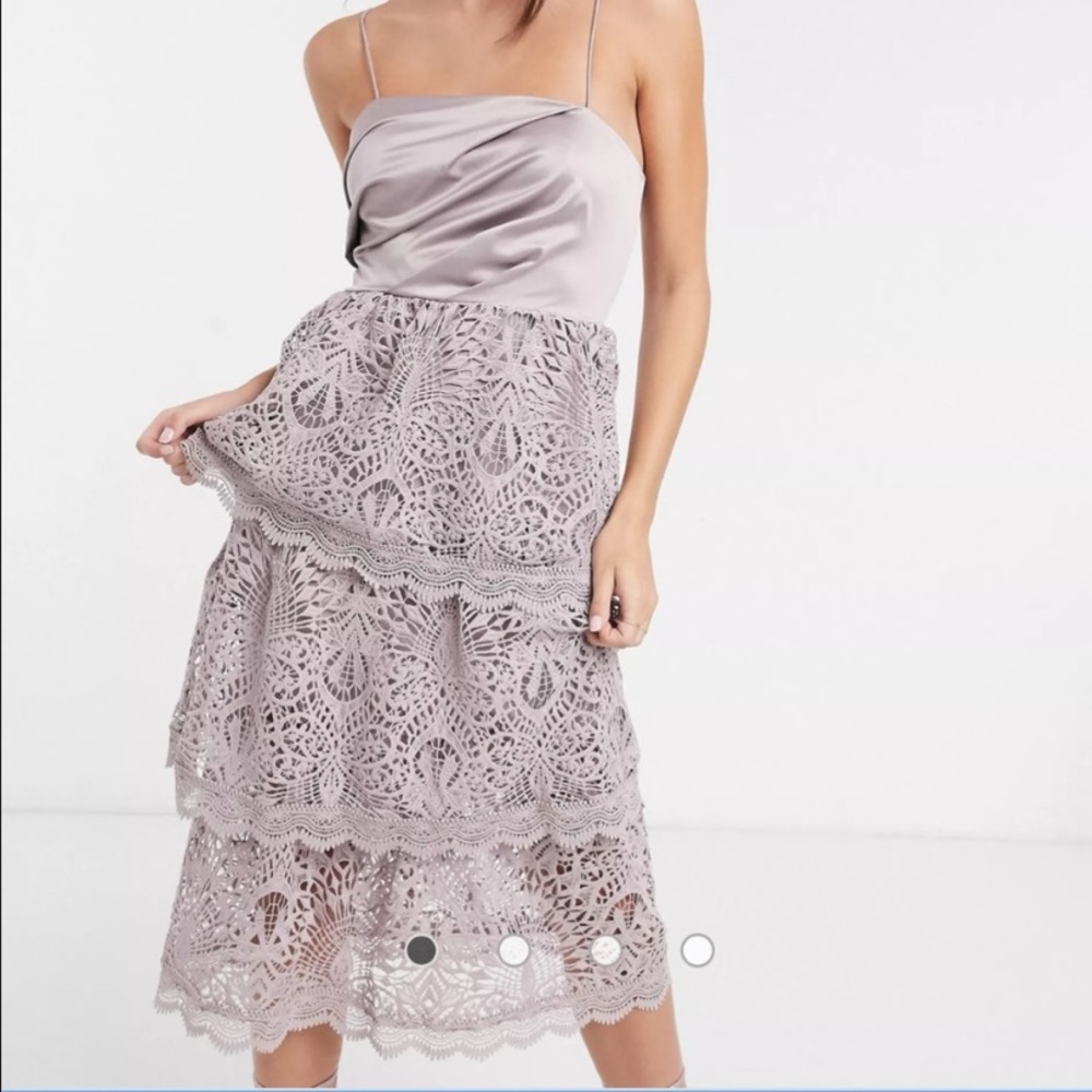 ASOS lavender lace and satin midi dress